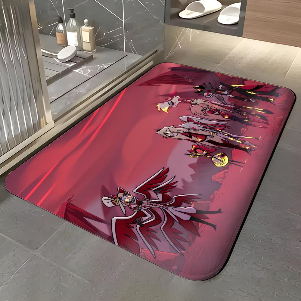 show H-Hazbin Hotel Floor Mat Soft Flannel Entrance Door Mat Non Slip Absorbent Bathroom Bedroom Floor Rug