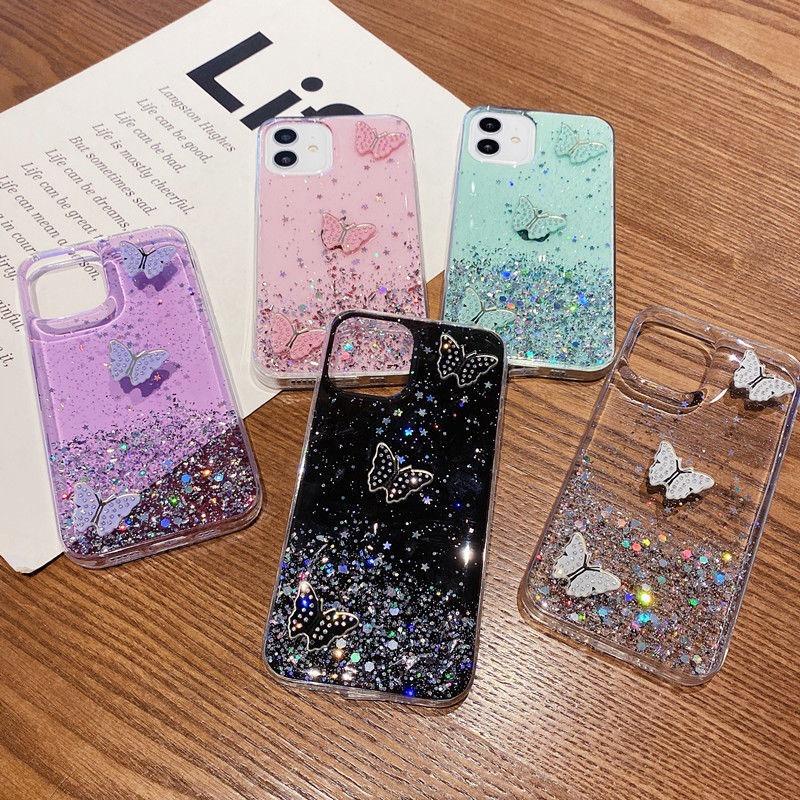 For iPhone 11 Case TPU Phone Protective Cover Sequins Epoxy Butterfly Design