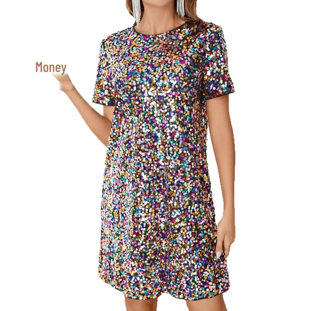 2026 Europäisches & Amerikanisches Damen Pailletten Slim-Fit Sommerkleid
