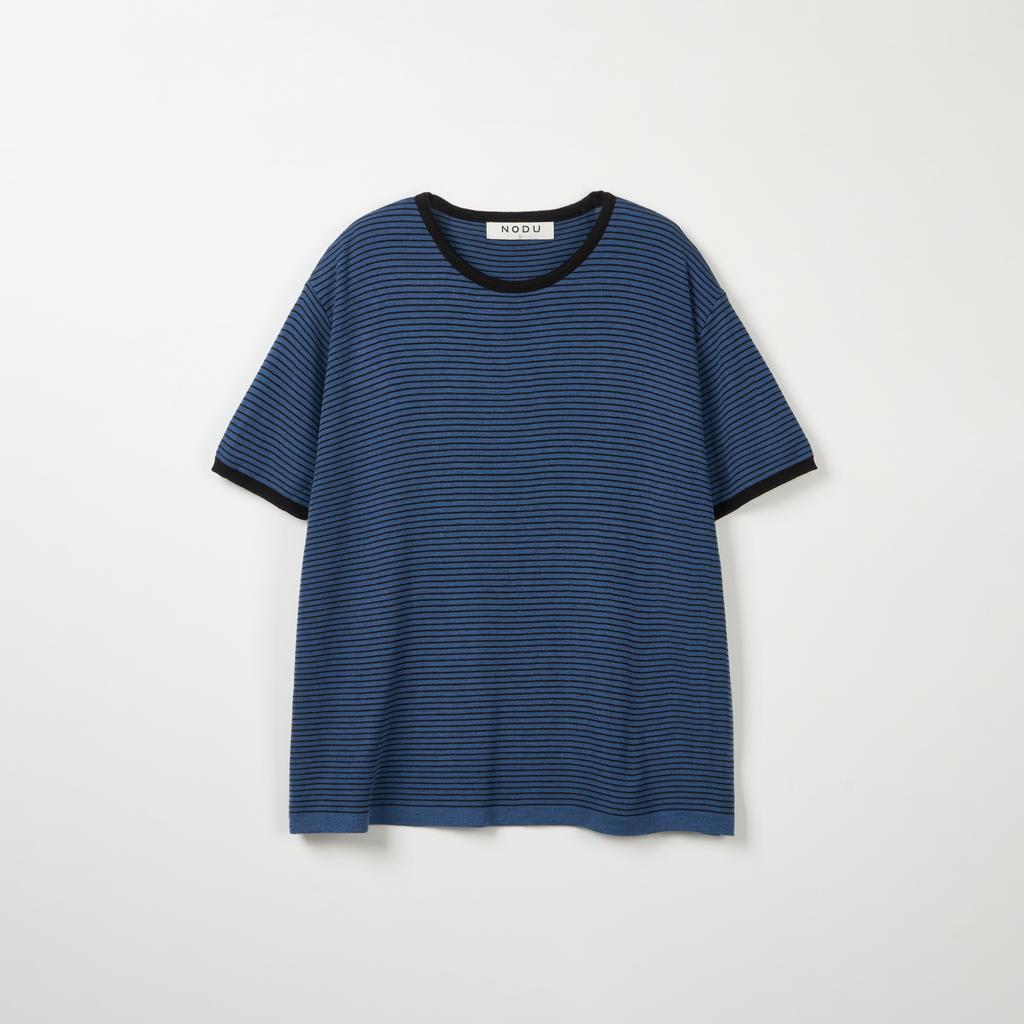NODU Striped Ringer Short Sleeve Knit [Blue]