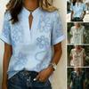 Damenhemd V-Ausschnitt Kurzarm Einfarbig Lockerer Schnitt Pullover Oberteile Stickerei Blumenmuster Sommer Oberteile Täglich