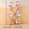 Pink Zircon Water Drop Stone Tassel Pendant Stud Earrings for Women Vintage Fashion Gold Color Wedding Jewelry Mother's Day Gift