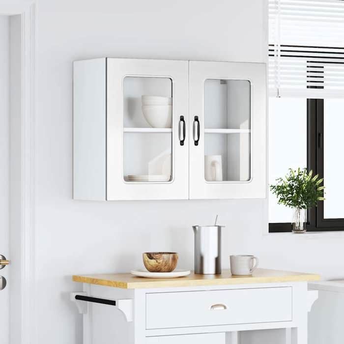 VidaXL Kitchen Wall Cabinet with Glass Door "Kalmar" High Gloss White Engineered Wood 853609