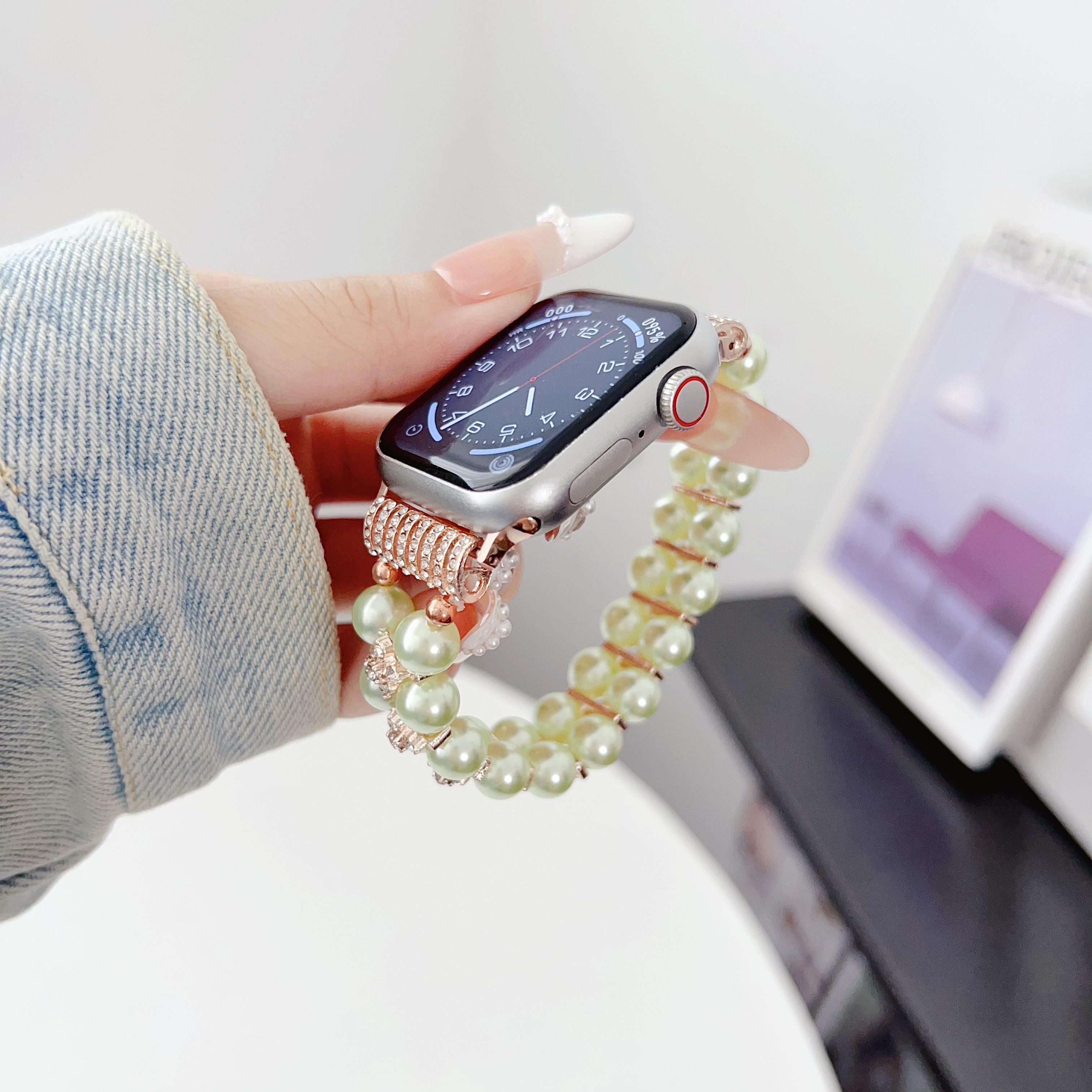 

Женский браслет с инкрустацией из жемчуга и бриллиантов для Apple Watch Ultra 49 мм 46 мм 45 мм 38 мм 41 мм 42 мм 44 мм для iWatch Series 10 9 8 7 6 5 4 Ремешок 38mm 40mm 41mm