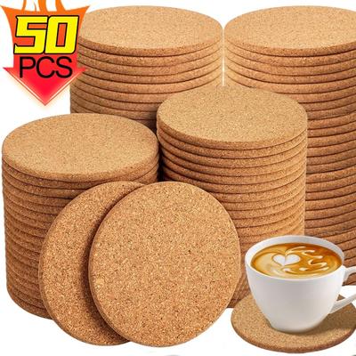 50/1 Peça Porta-Copos de Madeira Natural Almofadas de Isolamento Térmico Base de Cortiça Antiderrapante Suporte para Caneca de Chá Café Decoração de Mesa DIY Utensílios de Mesa