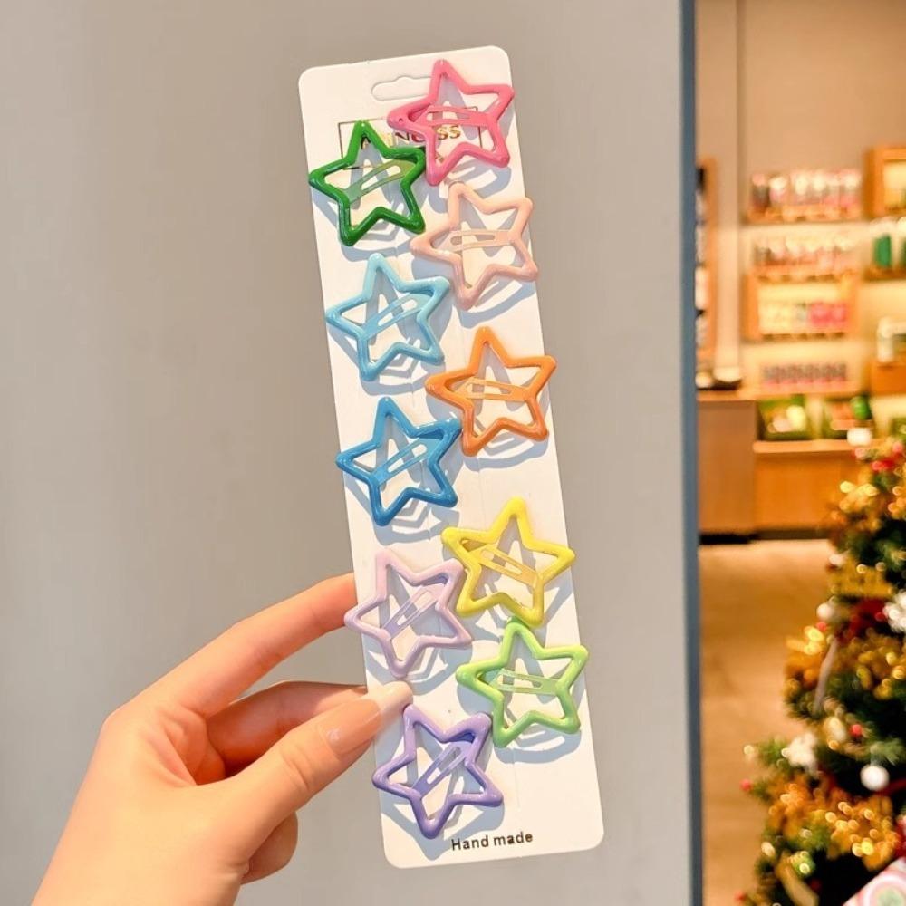 10Pcs Star Heart Shaped Hair Clips Alloy Side Clips Cute Hairpins