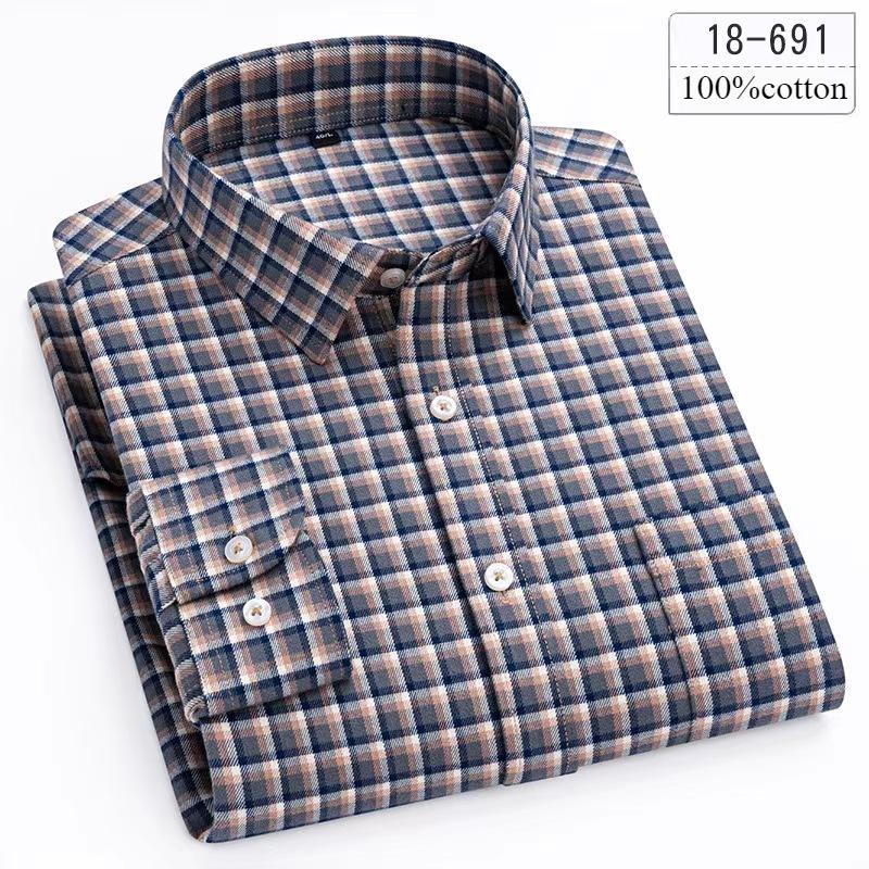 Luxury High-quality100%cotton Houndstooth Full Shirts for Men Slim Fit Casual Shirt Long-sleeve Plaid Soft Designer Clothes Ropa