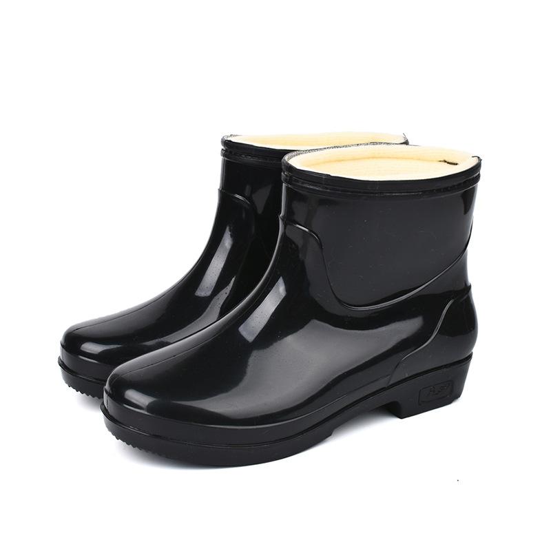 Short Rain Shoes Women's Velvet Warm Adult Rain Boots Rubber Shoes Wear-resistant Thick-soled Work Lightweight Waterproof Shoes