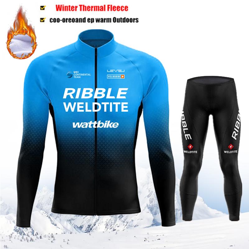 2026 Winter Thermofleece Radtrikot Set Maillot Ropa Ciclismo Warm Halten MTB Fahrradbekleidung Fahrradbekleidung Blaues Radsportset
