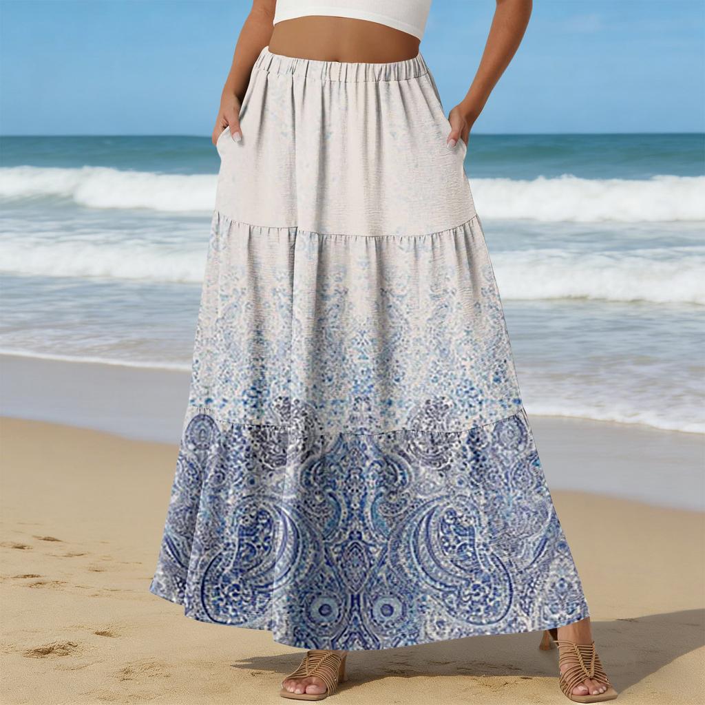 Women's Casual High Waist Drawstring A-line Skirt Color Skirt With Pockets