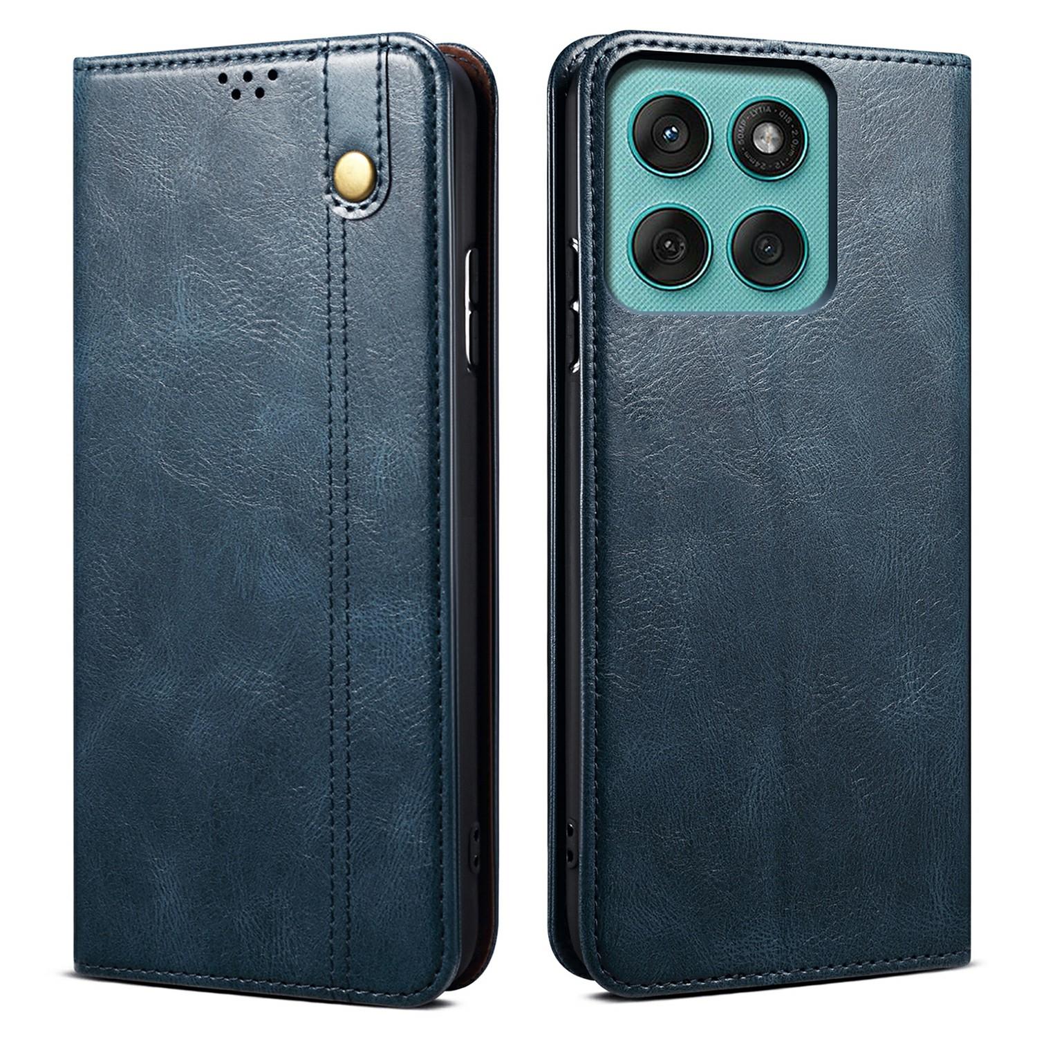 

For Motorola Moto G Stylus 5G (2025)/Edge 60 Stylus 5G Case Crazy Horse Texture Waxy Leather Wallet Stand Phone Cover Blue