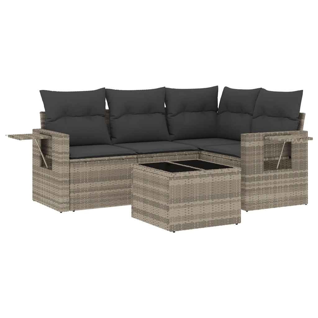 Vidaxl 5-Cz. Garden Furniture Set, Cushions, Light Grey PE Rattan
