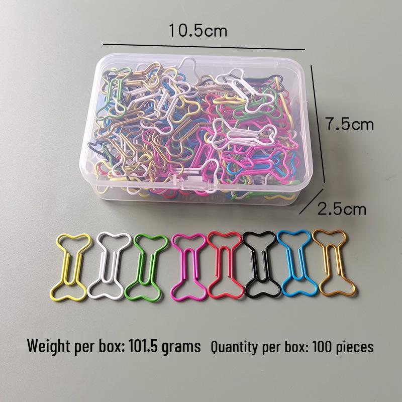 Creative Bone-Shaped Paper Clips: 100-Piece Colored Metal Bookmark and Office Stationery Set