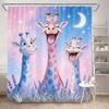 Giraffe Shower Curtain 180x180cm – Cartoon Orange Giraffes On Blue Sky Green Grass, Kids Bathroom Decor, 12 Hooks