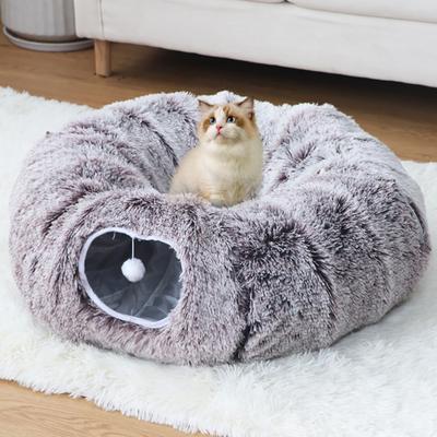 Plüsch Katzen Tunnelbett mit hängenden Bällen Waschbar Indoor Kätzchen Donut Tunnel Spielzeug Kleine Große Katzen Haustiere Runde Guckloch Höhle Spieltunnel Haustierbedarf