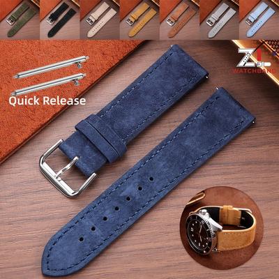 Correa de Cuero Gamuzado para Reloj 18mm 19mm 20mm 22mm Correa de Reloj Gris Azul Negro Marrón Correa con Costuras Correa de Repuesto de Liberación Rápida