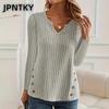 JPNTKY  Women's Fashion Casual Solid Color Print Long Sleeve V Neck Blouses & Shirts