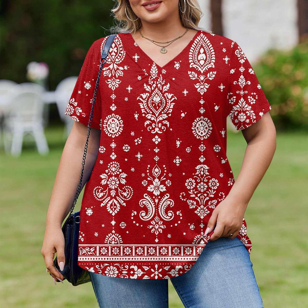 Modische Damen Übergröße Lässige Lockere Kurzarm Elegante V-Ausschnitt Bluse Für die Arbeit