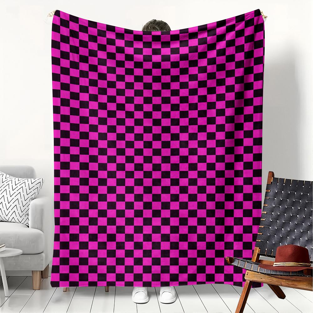 Shunika Chen Unisex Purple/Black 1Pc Blanket Checkerboard Flannel Thin Blankets For Home Car Naps Camping Festival Gift Perfect Gift Four Season Use