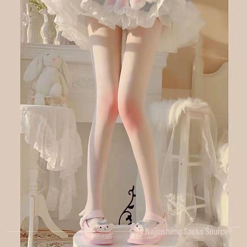 Japanese Sweet Girl Lolita Velvet Knee High Blush Socks - Cute COS White Pantyhose