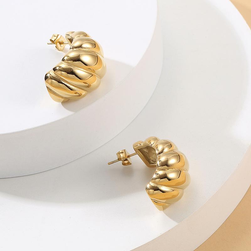 Geometric Stainless Steel Croissant Earrings - European & American High-End Fashion Ear Cuffs