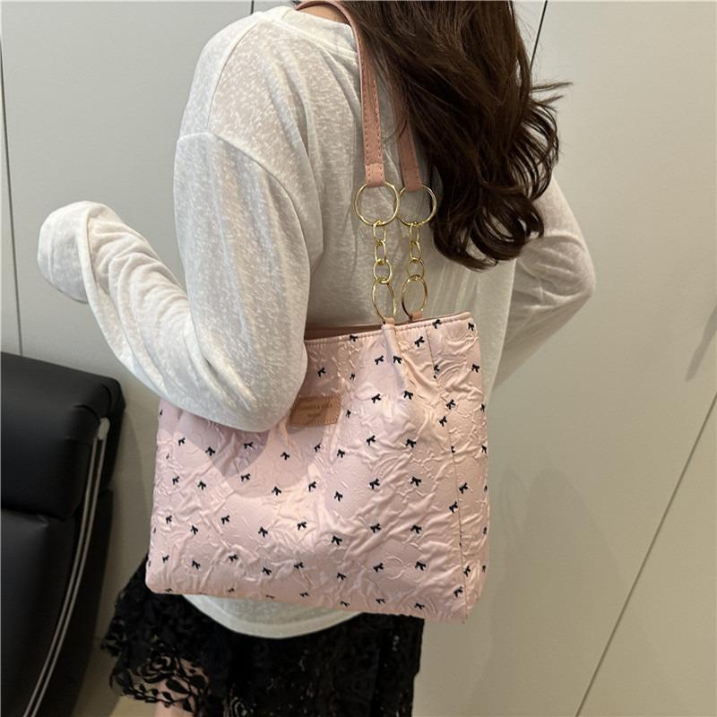 Sweet Tote Bag Women's New Summer Bow Shoulder Bag Literary and Casual Versatile Large-capacity Handbag