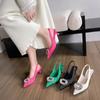 Fashion Summer Women Sandals New Fashion Women's Shoes Pointed Toe Shallow Nude  Diamond Shoes Low Heel Back Strappy Shoes Women