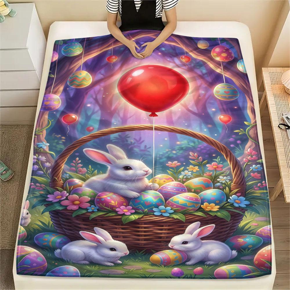 1Pc Easter Pokemon Print Flannel Blanket, High quality Comfortable for All Seasons, Home Decor, Warmth and Comfort, Perfect for Christmas Gifts
