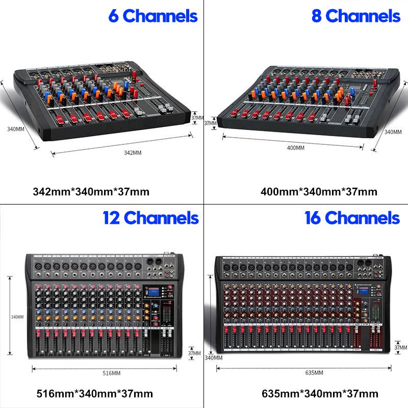 110V 6/8/12/16 Channel Audio Mixer 6 Music Modes USB Bluetooth Mixing Console Amplifier Computer Playback Phantom Power Effect