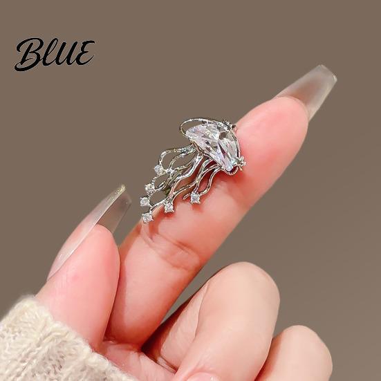 Daily Wear Brooch Women Blue Faux Crystal Jellyfish Shape Lapel