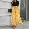 Women Short Sleeve Crewneck Floral Print High Waist Tie Belt Maxi Dress Casual Loose Fit Long Skirt Outfit