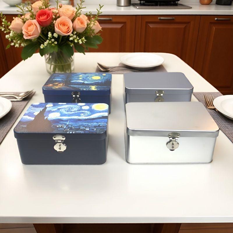 Children's Password Lock Storage Tin Box - Metal Iron Flip-Top Square Container