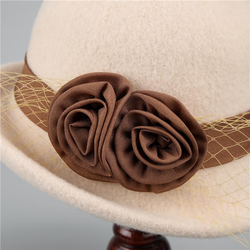 Hatt Dame høst og vinter ull varm bøttehatt Allsidig blomsterkrøllet topphatt Britisk mote ull pottelue