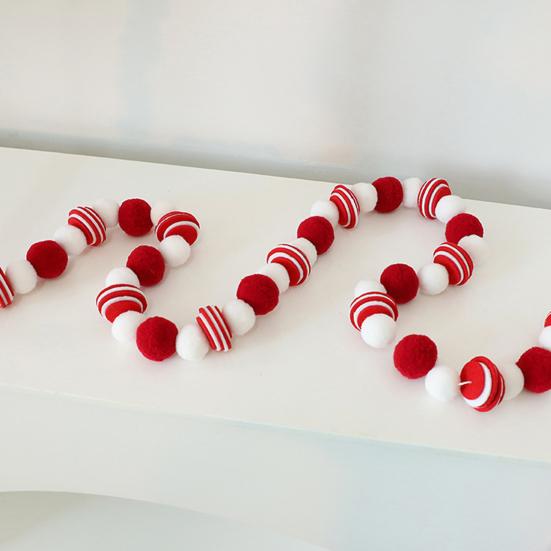 Christmas Felt Ball Garland Plush Wool Felt Ball Bead Garland Red White Pompom Bunting Banner for Xmas Tree Holiday Party Decor