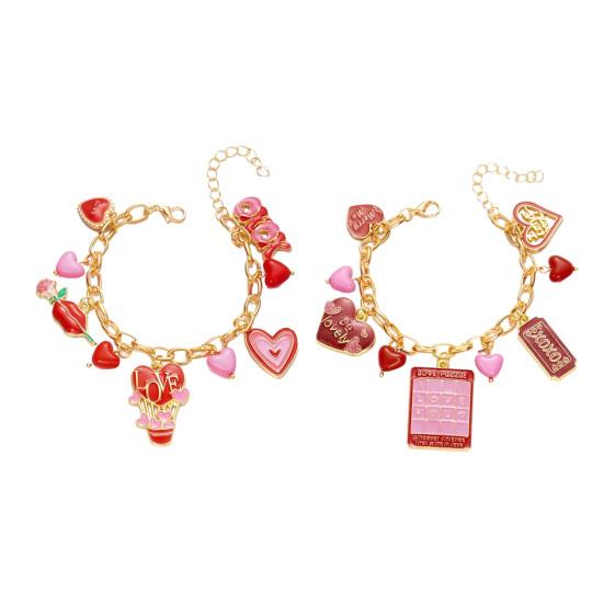 Valentine Day Bracelet Rose Flower Heart Letter Charm Adjustable Length Bracelet Girlfriend Birthday Present