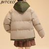 BITCED Pseudo-Two-Piece Cotton Coat Unisex Winter Fashion Contrast-Colour Hooded Sweatshirt Thickened Warm Cotton Jacket