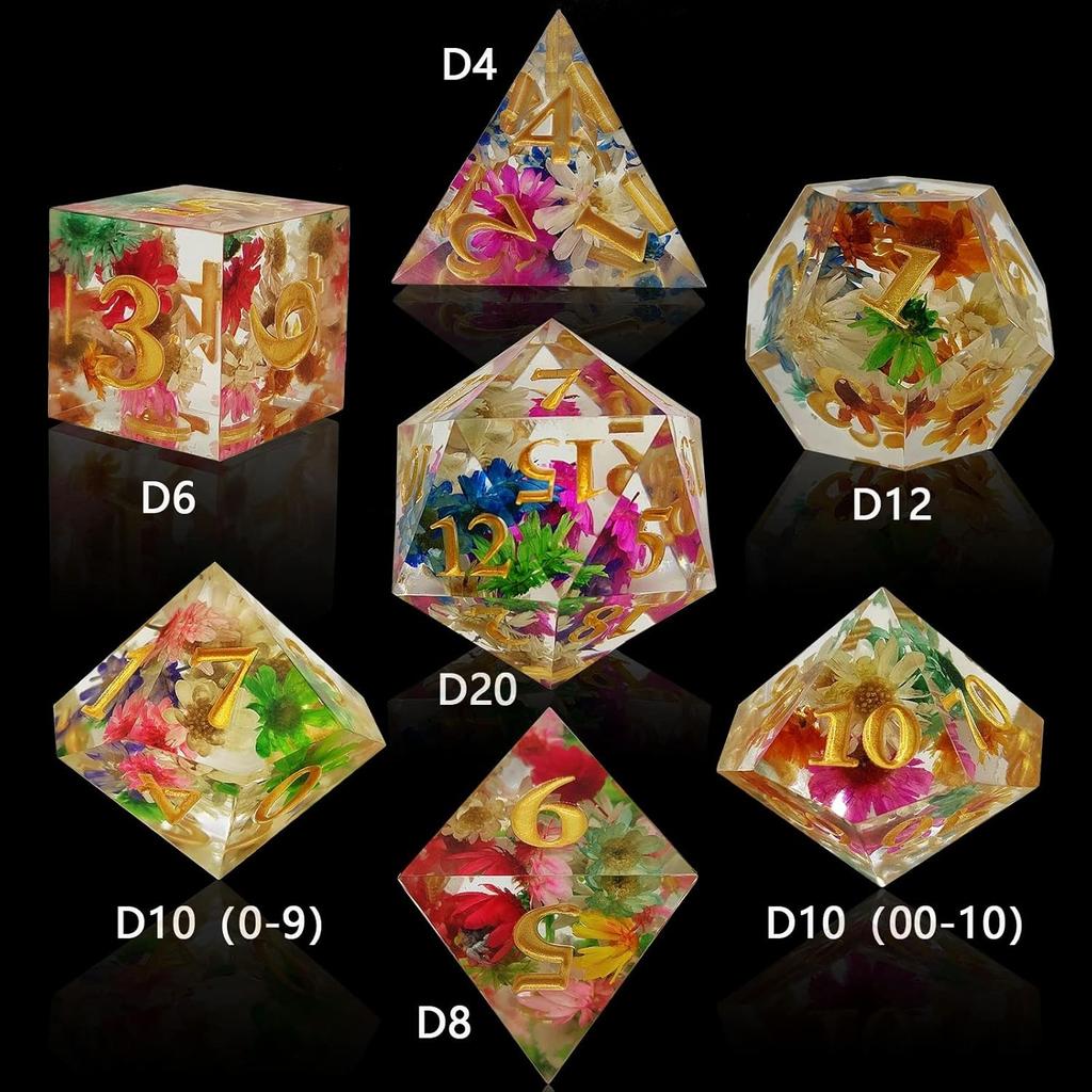 D&D DND Dice Set Dungeons and Dragons Gift RPG MTG D20 Polyhedron Resin Dice Handmade with Sharp Edges Role-Playing Board Game Digital Teaching