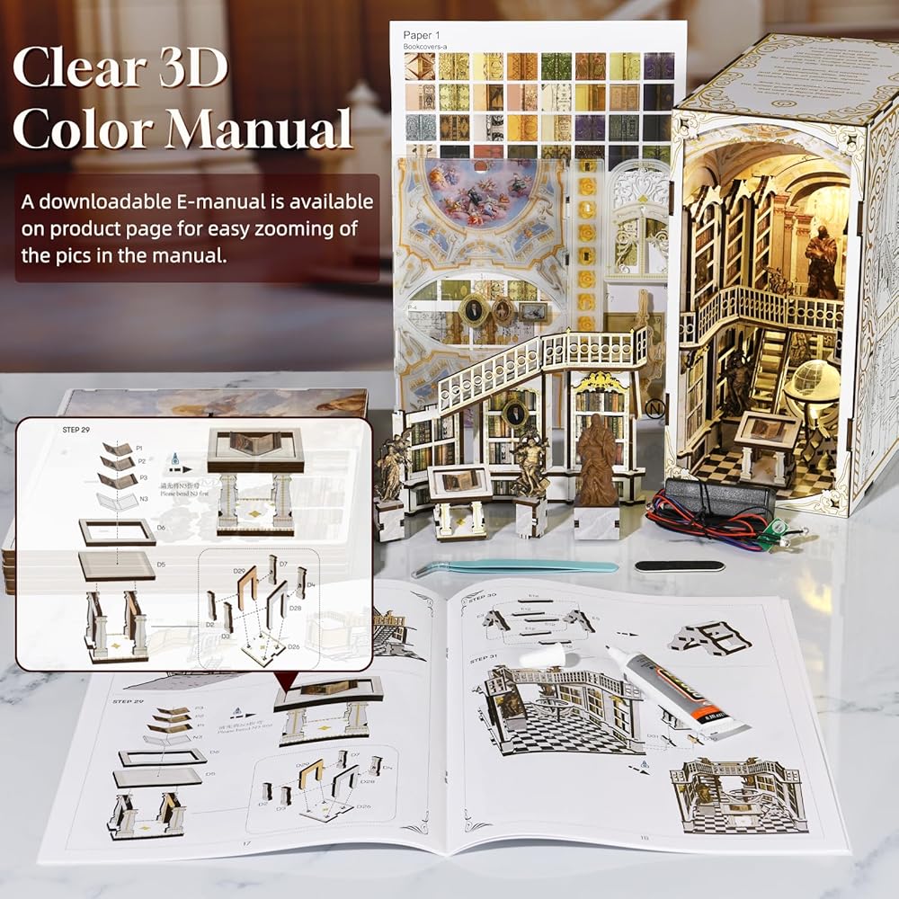 MiniCity DIY Book Nook Kit 3D Miniature House with LED Decoration Wood Craft Bookend for Teens and Adults