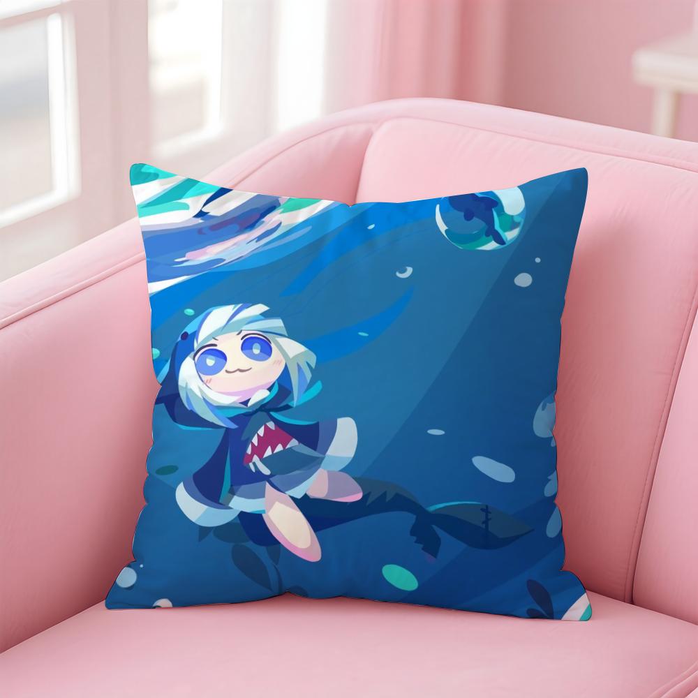 Hololive EN Gawr GuraG Cushion Cover Pillow Case Soft Skin Friendly Fabric  Concealed Zipper