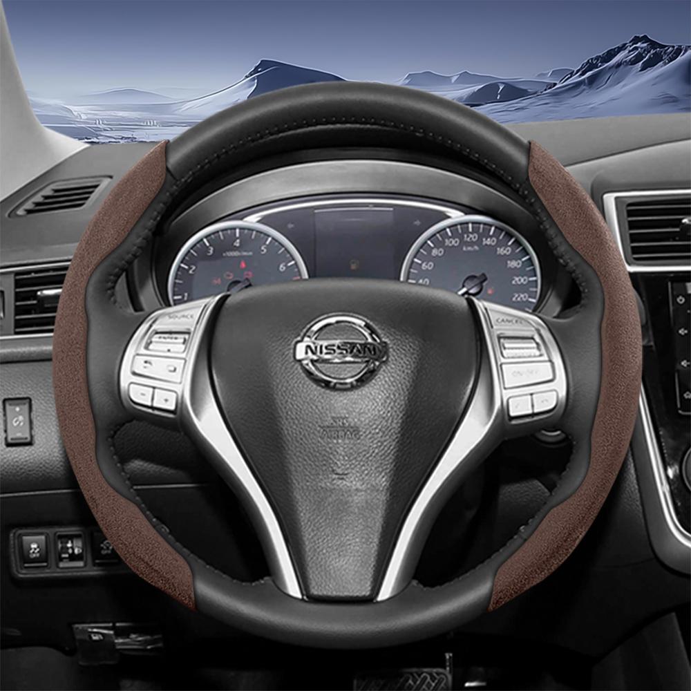 Suitable for p444 Sports Suede Steering Wheel Cover with Split Snap-On Design for Rogue X-Trail Kicks Qashqai Sentra Almera Versa Sunny Altima 444p