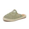 Fashion Flat Shoes Female Slippers Women Summer Slides Fretwork Heels Loafers Cover Toe Fabric Rubber PU Scandals Cotton Round Slippers