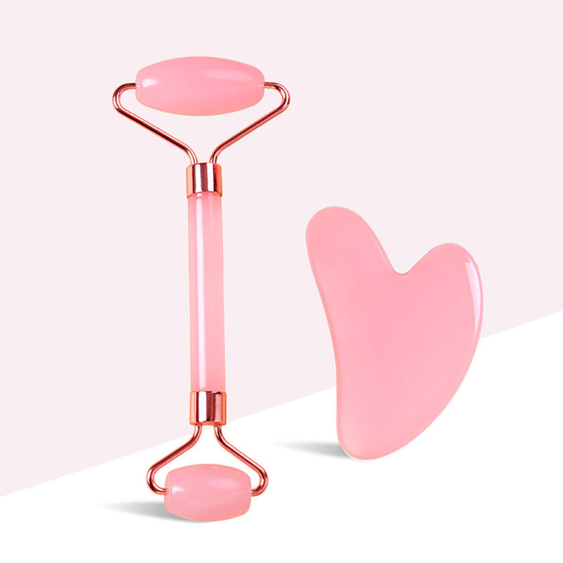 Pink Heart Roller Guasha Set Facial Self-Massage Tool Pink Heart Braces + Roller Set