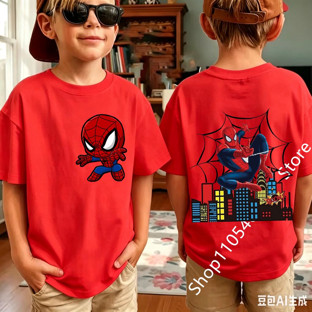 Summer Spider Children's T Shirt Breathable Fabric Classic Character Patterns in A Cute Style Suitable Daily Playwear