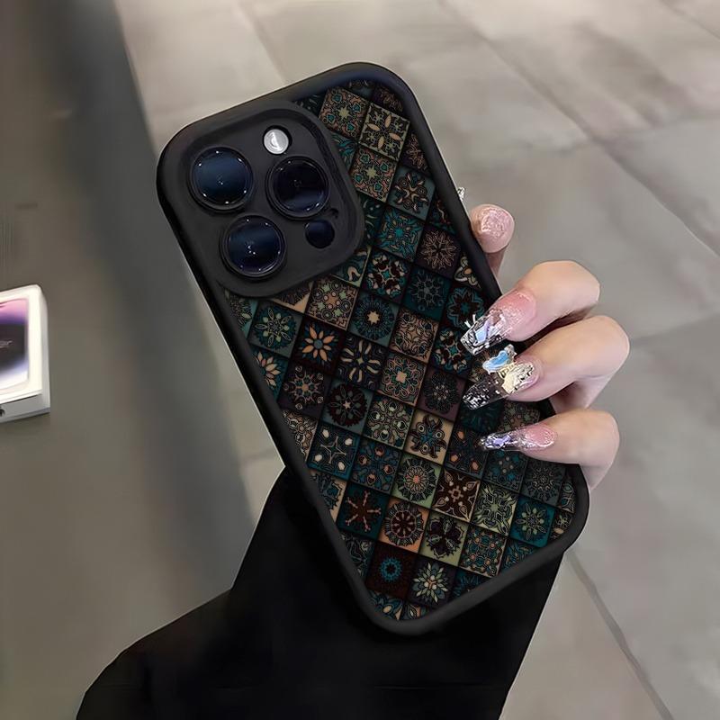 Vintage Ethnic Style Geometric Patchwork Pattern Matte Phone Case for iPhone 17 16 Pro Max 15 14 13 12 11 7 8 Plus XS X XR Cover