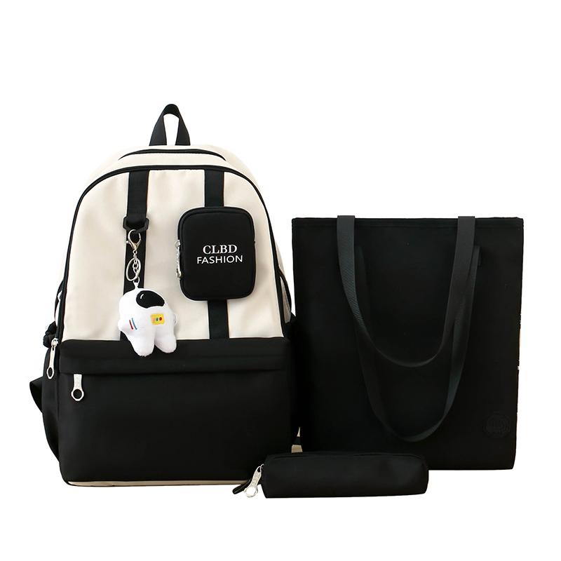 Women's Three-Piece Nylon Backpack Large Capacity Campus Splicing Schoolbag Backpack