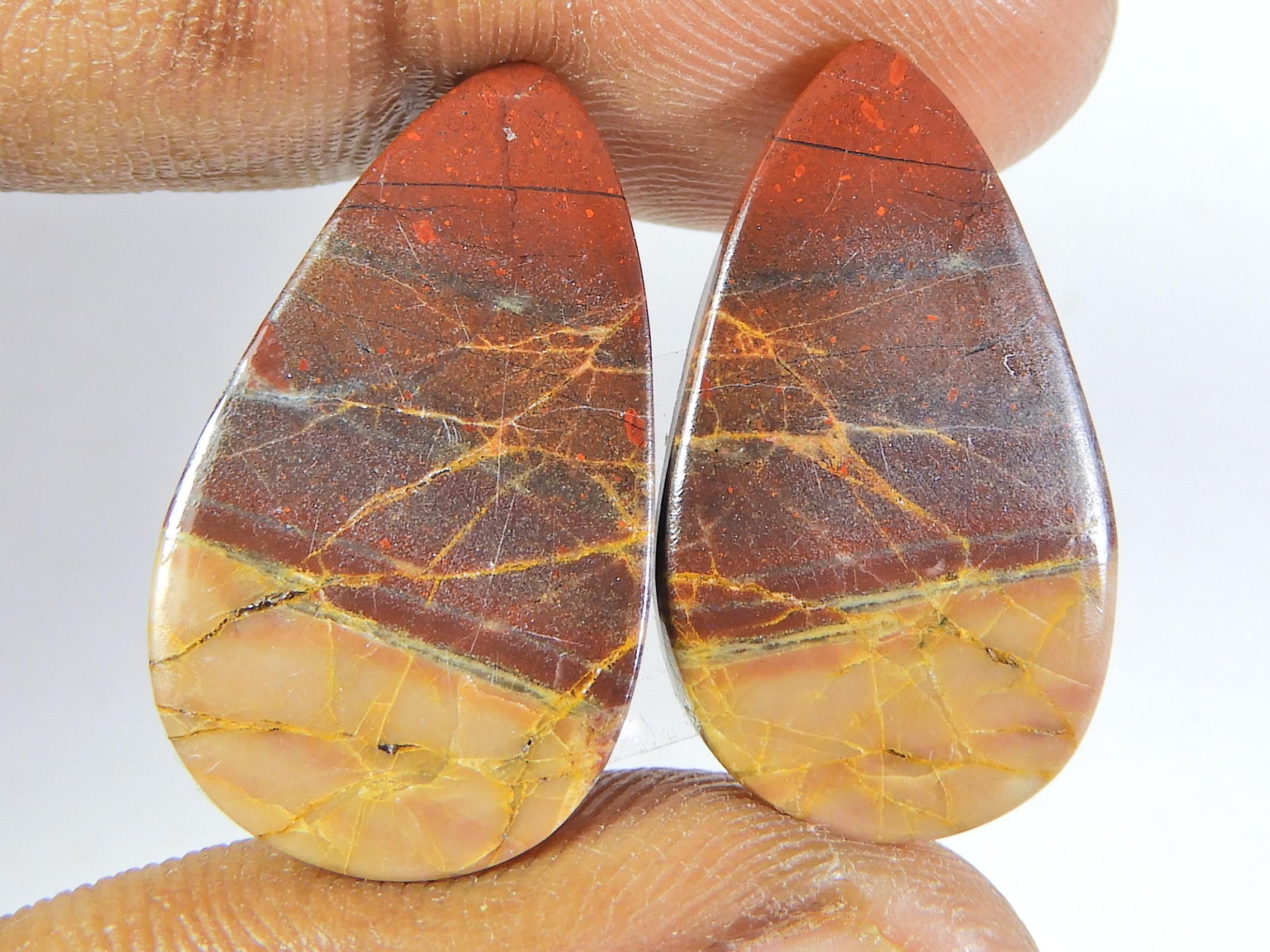 

24Cts.Natural Red jasper Matched pair Pear Cabochon Gemstone 15X23X03 MM SK-220
