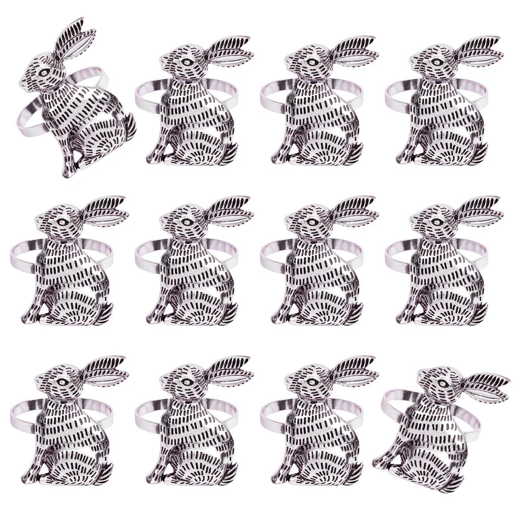12 Stück Osterhasen Serviettenringe Gold oder Silber Metall Hasenhalter für Frühlings-Tischdekoration und Partys