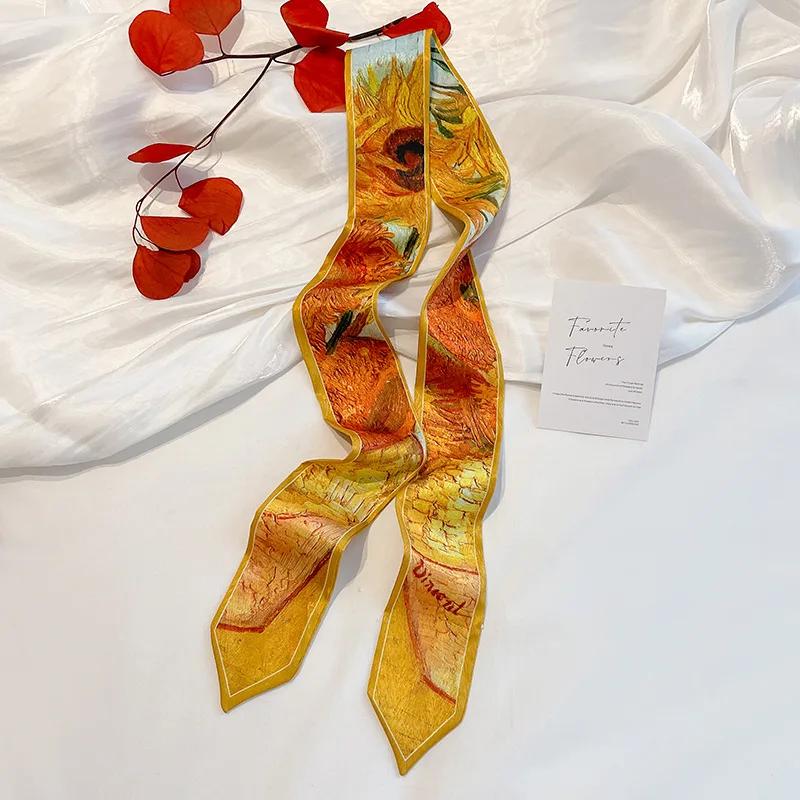 Long Hairband Skinny Neckerchief Women Hair Scarf Fashion Headband Cute Tie Scarves Silk Feel Luxury Print Bag Scarf For Ladies