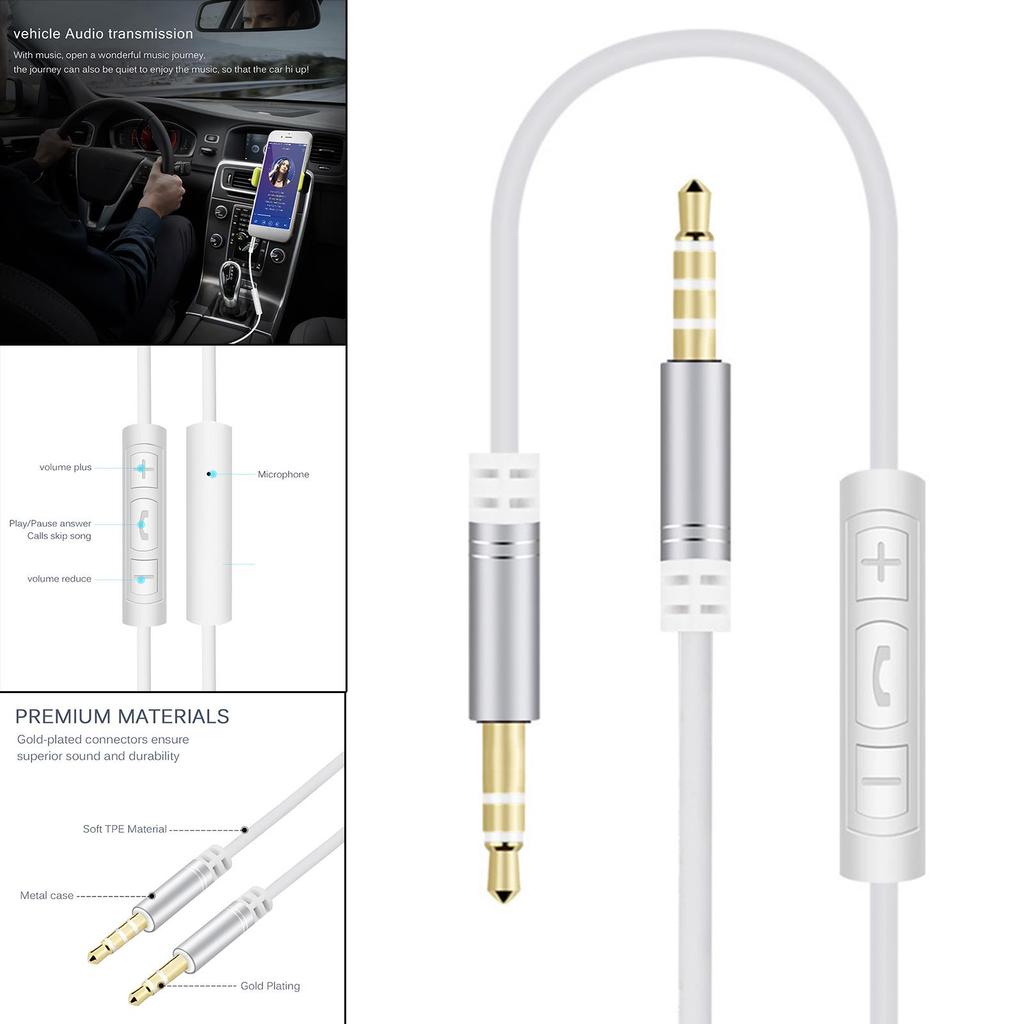 3.5mm Male AUX Cable Conversion Earphone Splitter Mic Auxiliary Speaker Extension Volume