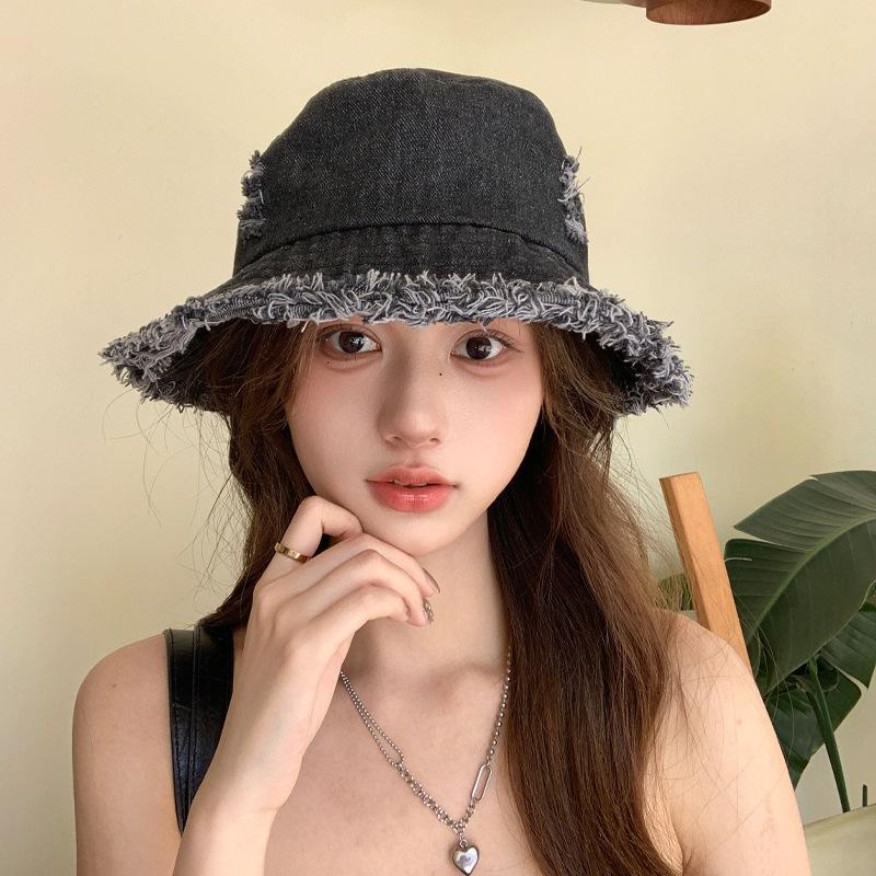 Japanese Spring and Summer Hat Women Cowboy Ripped Fisherman Hat Sweet and Cute Face Showing Small Sun Hat Sun Hat Sun Hat